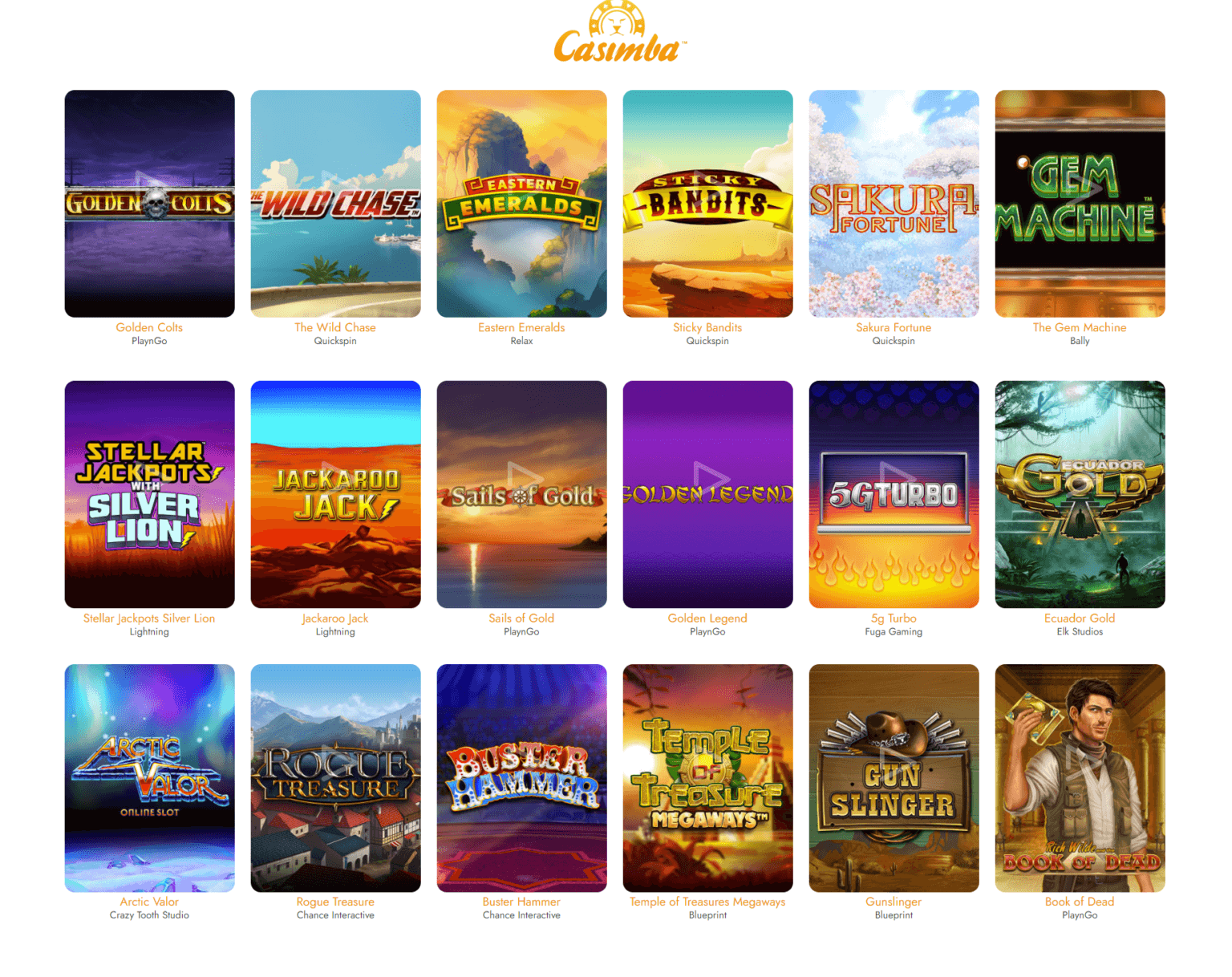 A list of some of the slots you can play at Casimba