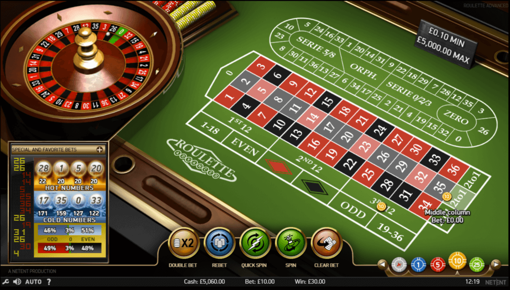 A screenshot of the Roulette Masters casino game by NetEnt, showing a betting table and roulette wheel