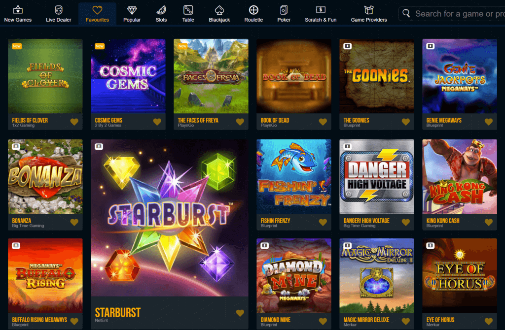 A screenshot of the various slot games you can play Dream Vegas