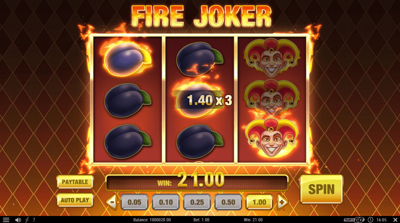 Fire Joker is a three reel slot with five fixed paylines