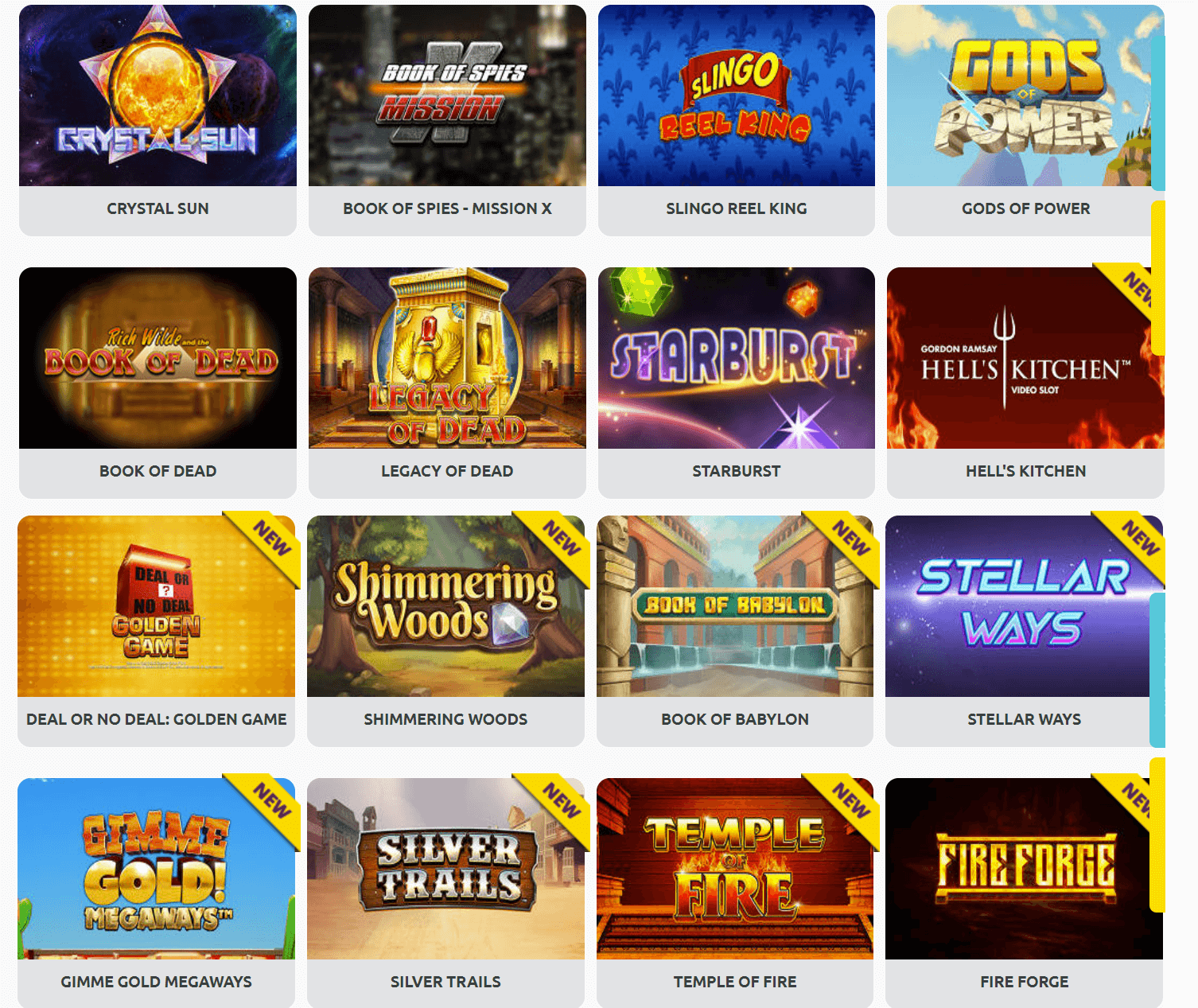 A screenshot of some of the slots you can play Miami Dice