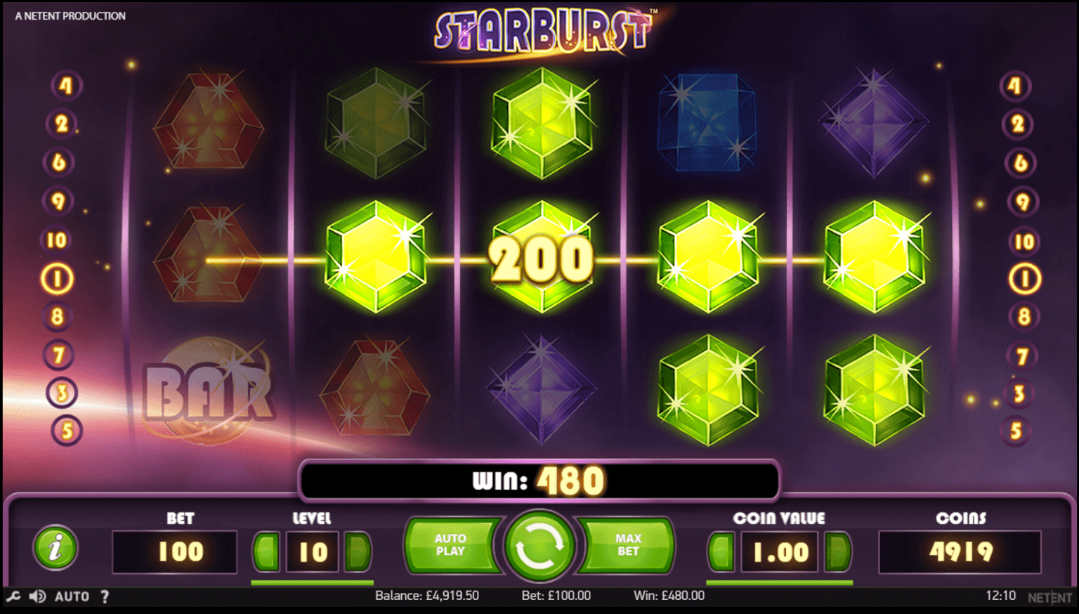 A screenshot of the incredible Starburst Slot